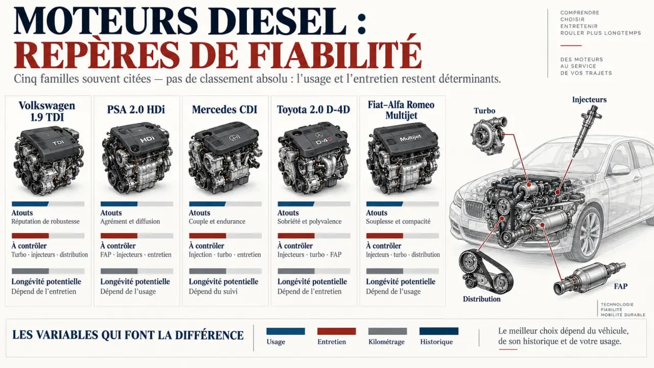 Comparaison du meilleur moteur diesel entre 1.9 TDI, 2.0 HDi, Mercedes CDI, D-4D et Multijet