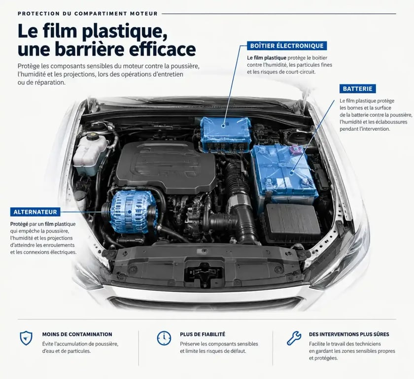 Protection des composants électriques avant le nettoyage voiture moteur
