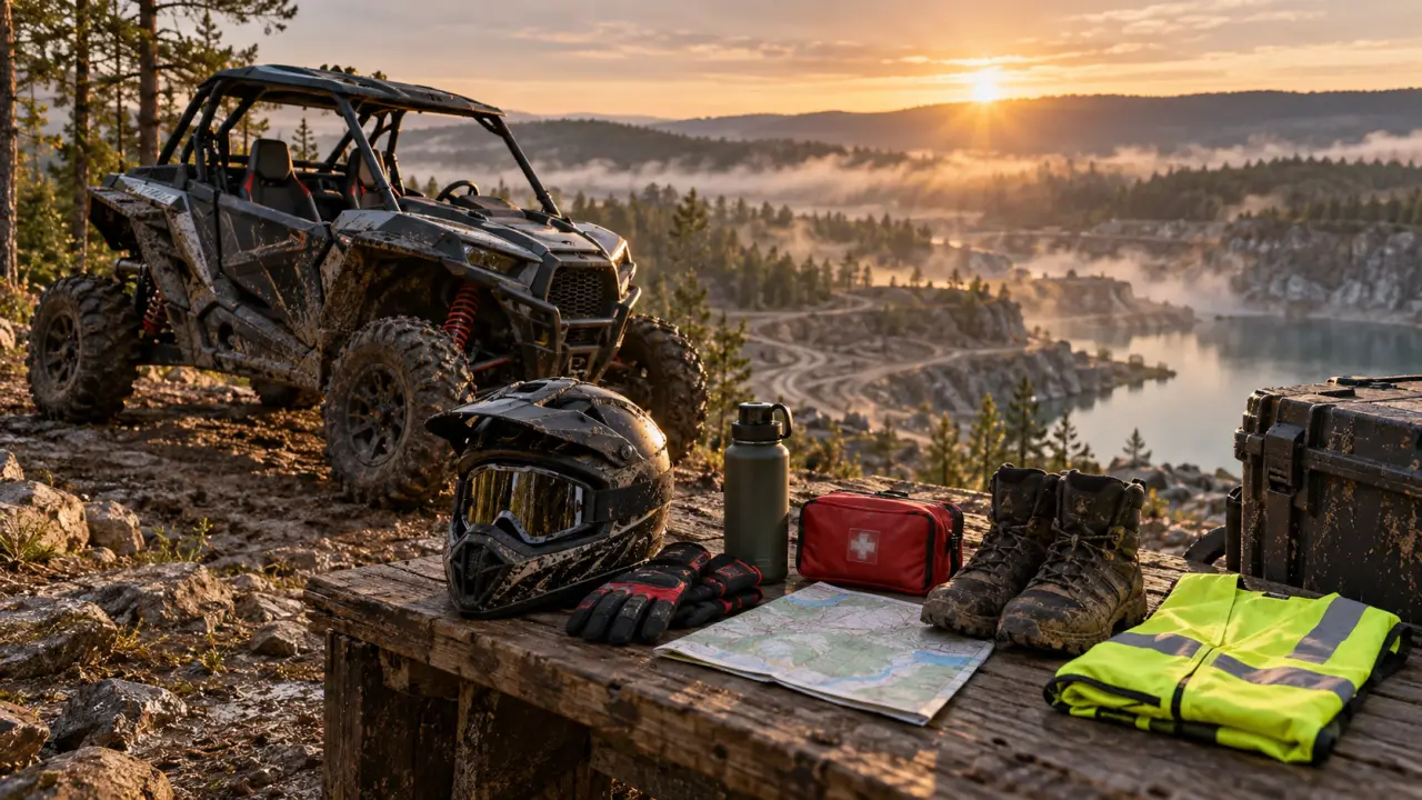 Buggy SSV tout-terrain prêt à partir sur une piste de terre