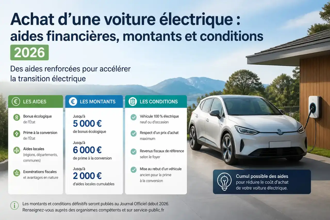 Achat d'une voiture électrique : aides financières, montants et conditions 2026