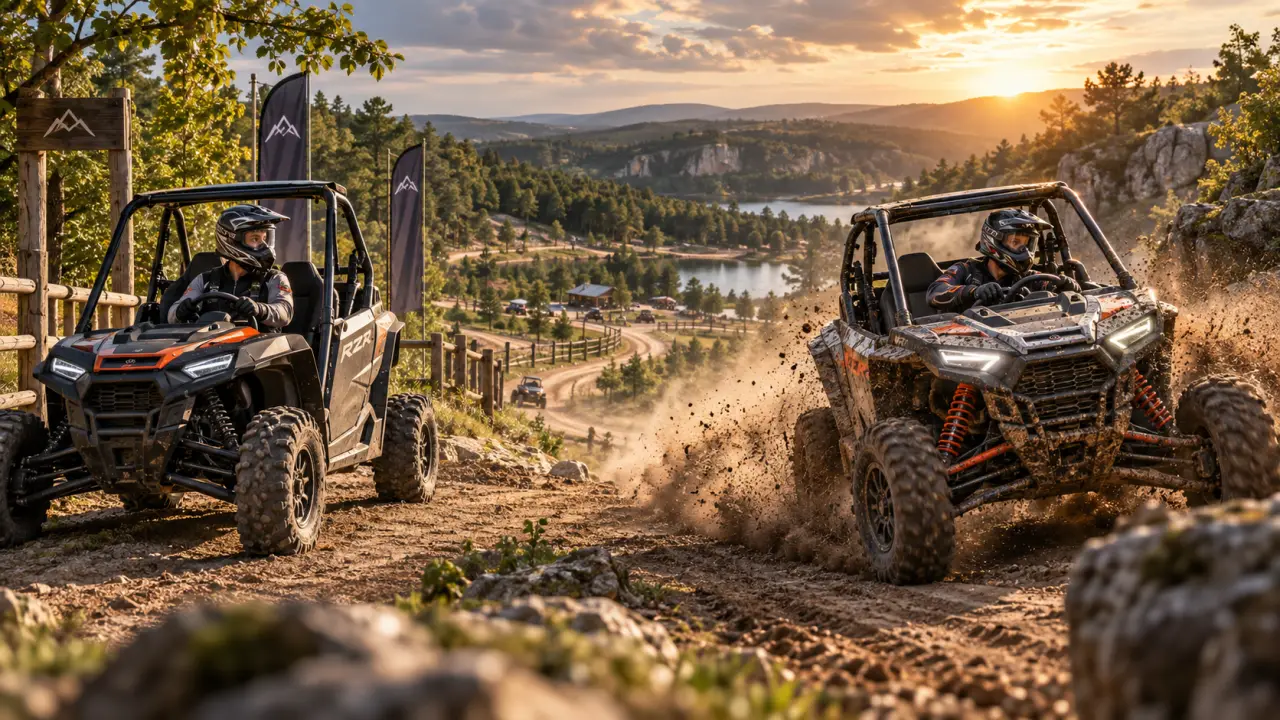 Pilote débutant au volant d'un buggy SSV sur un parcours tout-terrain