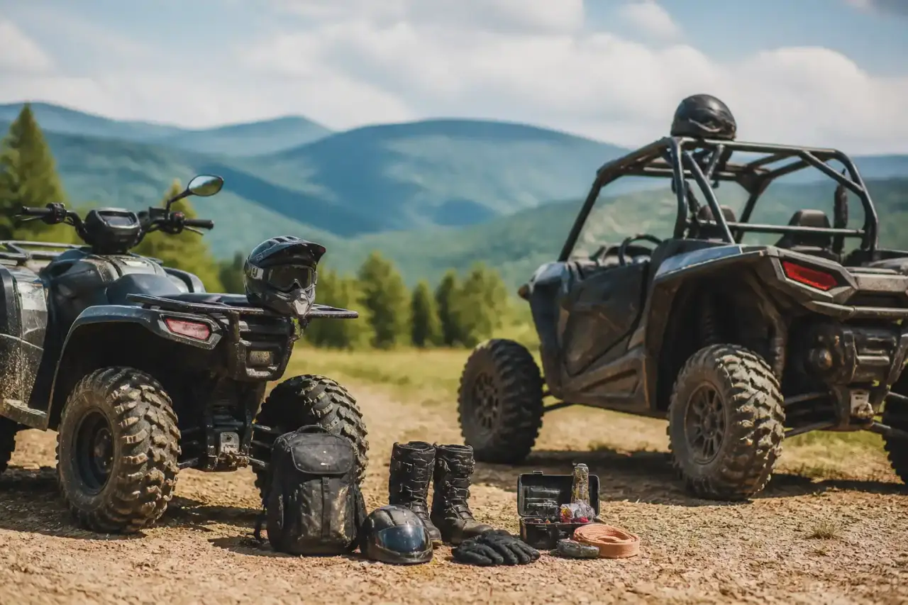Quad en traversée de flaque de boue sur circuit off-road