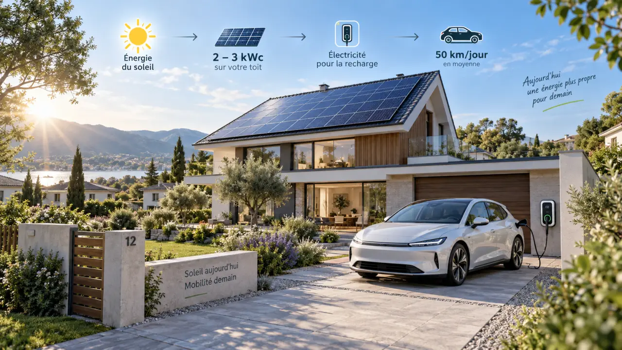 Panneaux solaires et voiture électrique : 2 à 3 kWc pour 50 km par jour