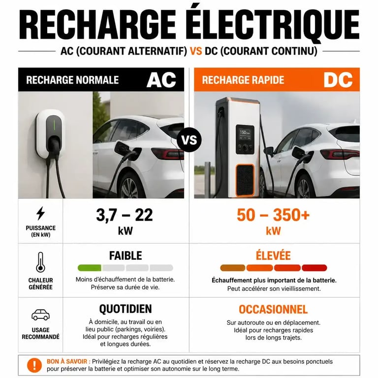 Comparatif recharge normale et recharge rapide pour l'entretien batterie voiture electrique